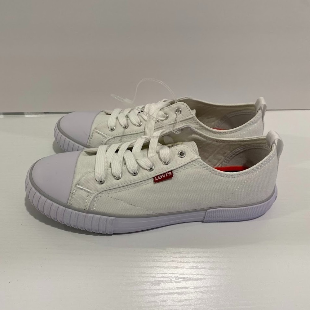Levis Women's Logo Sneakers Low-Top Shoes White/Grey Sz. 8 - Picture 3 of 10